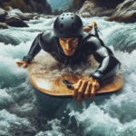 A man riverboarding