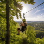 A person goes ziplining.