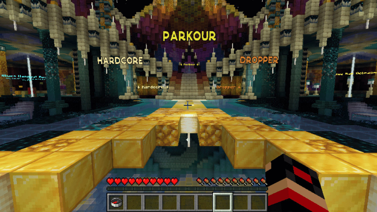 A view of the parkour lobby in the Minr.org Minecraft parkour server.