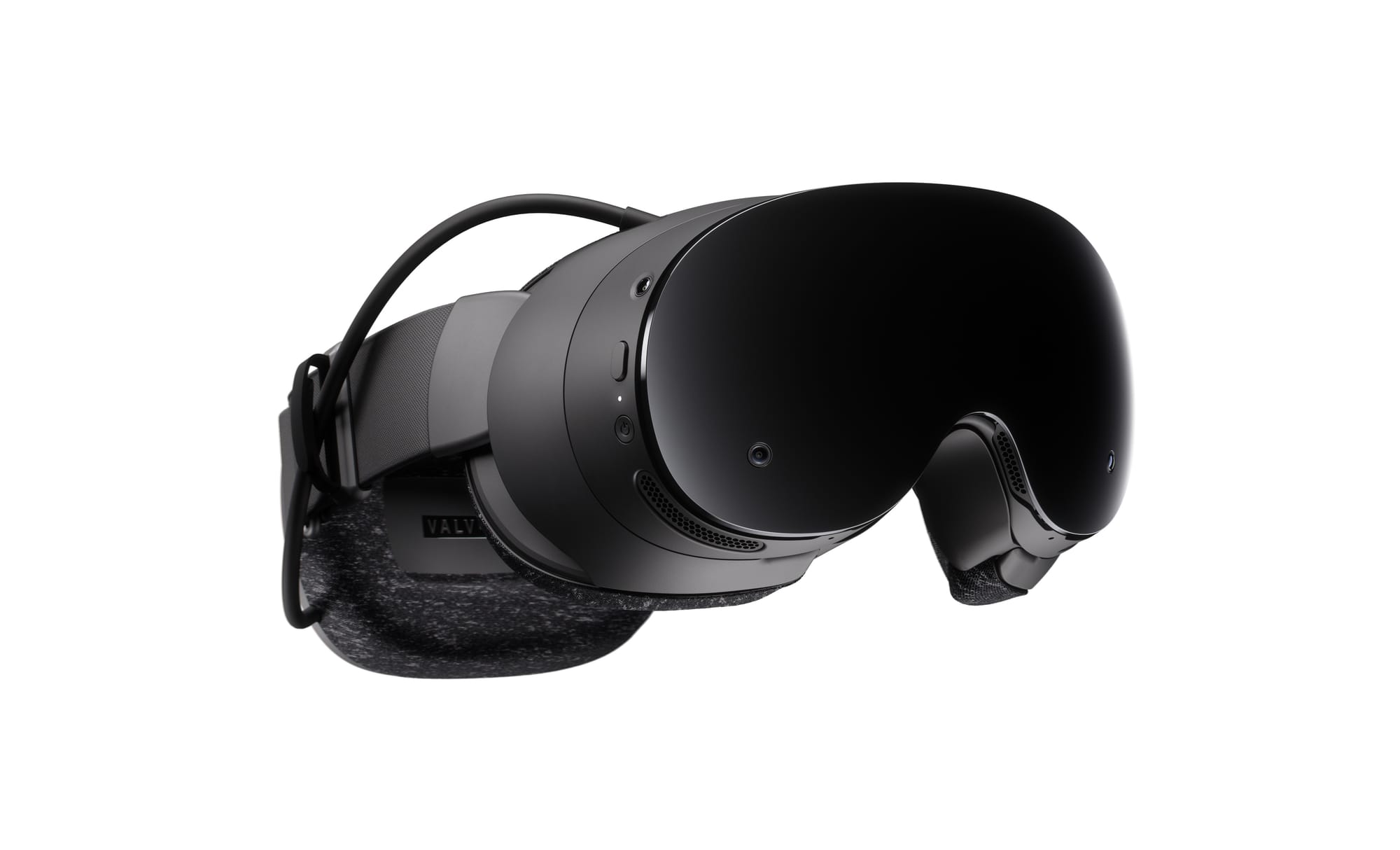 Steam Frame headset, three-quarter view