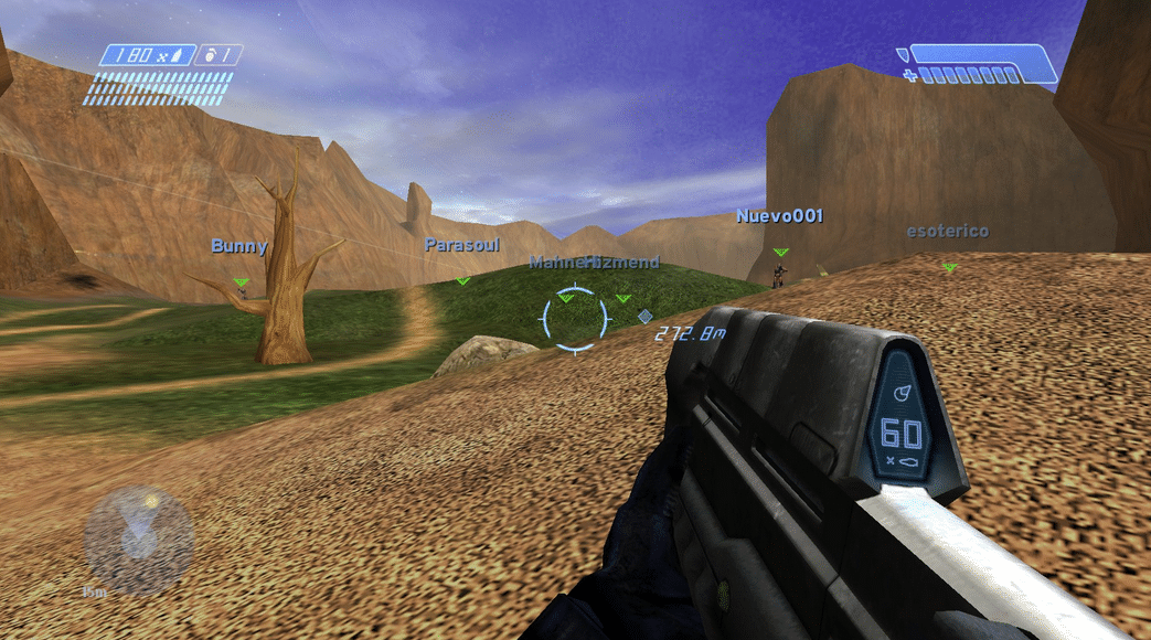 Halo: Combat Evolved multiplayer match on Blood Gulch running in the browser port.