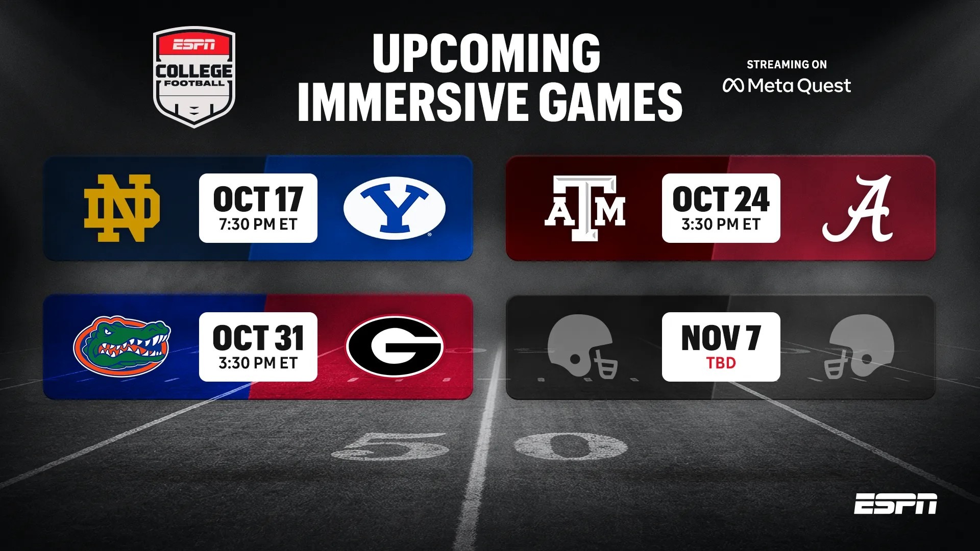 Upcoming Immersive Games, Streaming on Meta Quest schedule card