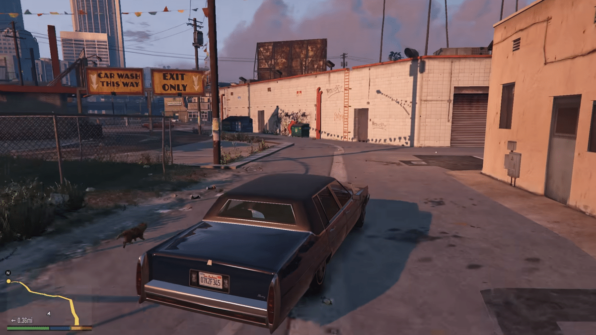 Grand Theft Auto V street scene with a classic sedan, from the browser port.