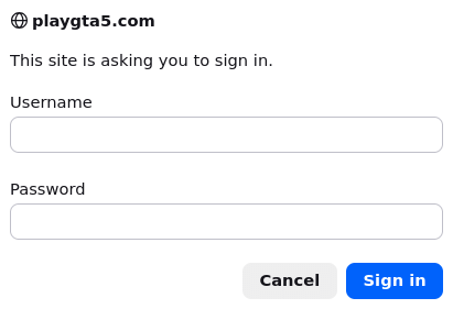 Browser sign-in prompt at playgta5.com asking for a username and password